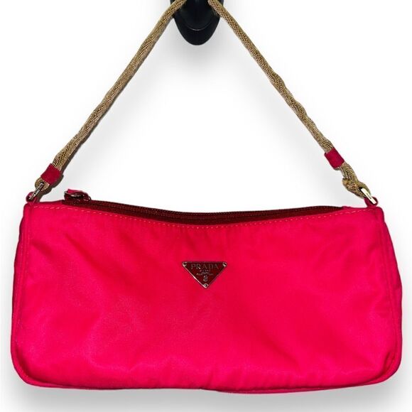 Prada Tessuto Pochette Shoulder Bag Mini Hot Neon Pink Y2K 2000s - Picture 1 of 12
